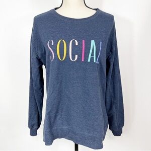 Wildfox Social Navy Blue Sweatshirt Medium